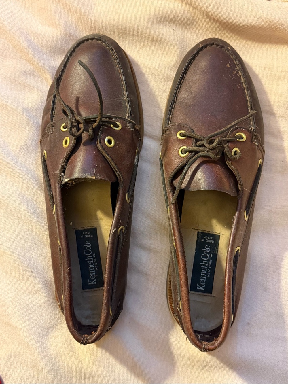 Kenneth Cole Brown Leather Lace-Up Boat Shoes